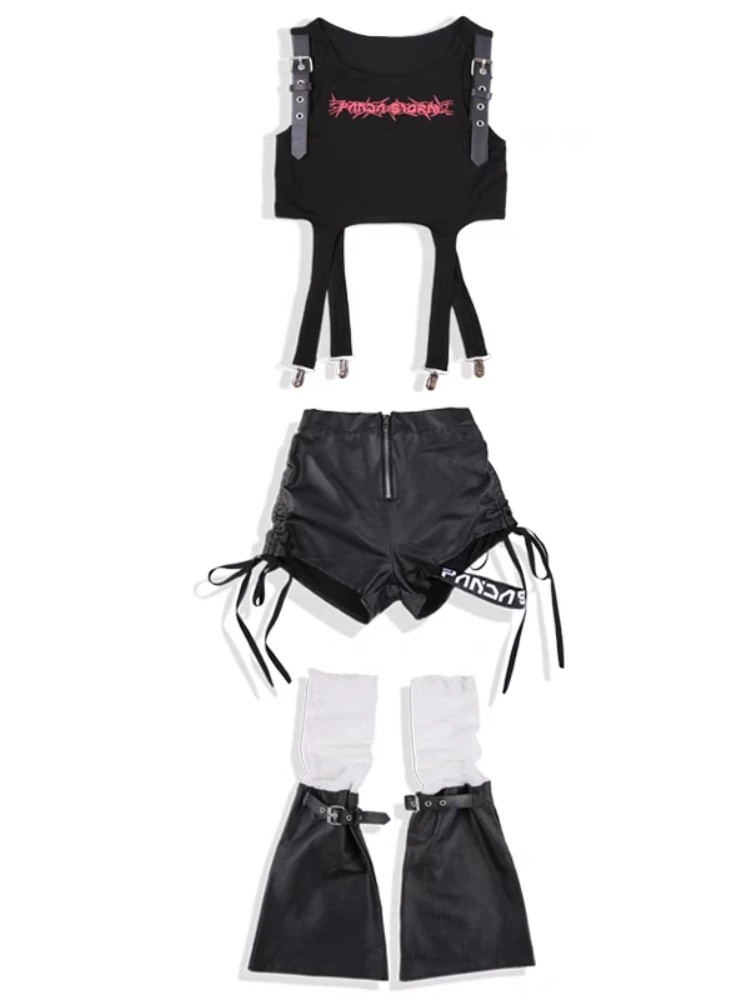 Neue Mädchen Street Dance Kleidung Anzug Schwarze Weste Hosen Hip Hop Leistung Kleidung Set Gruppe Trommel Konzert Bühne Outfits Streetwear