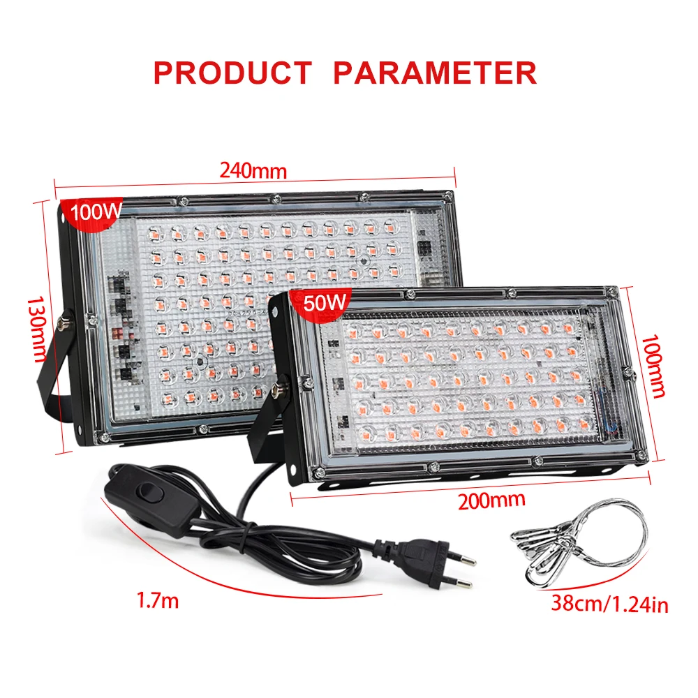 LED Grow Light 50W 100W 220V With EU Plug Led Full Spectrum Grow lamps For Greenhouse Hydroponic LED Floodlight