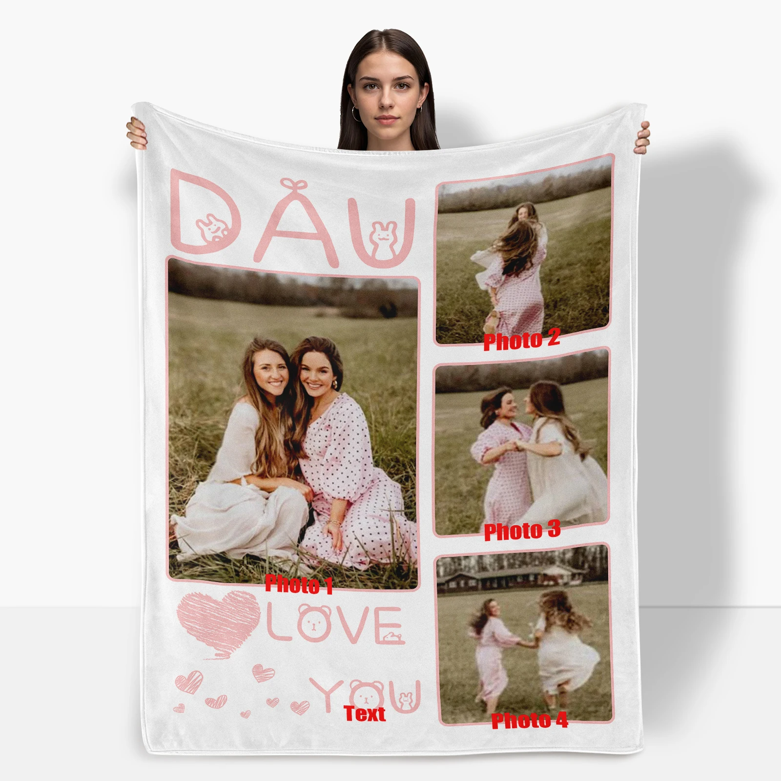 

Custom Photo Blanket Personalized Design With Heart Shape Text Adorable Gift For Daughter Throw Featuring Unique Keepsake