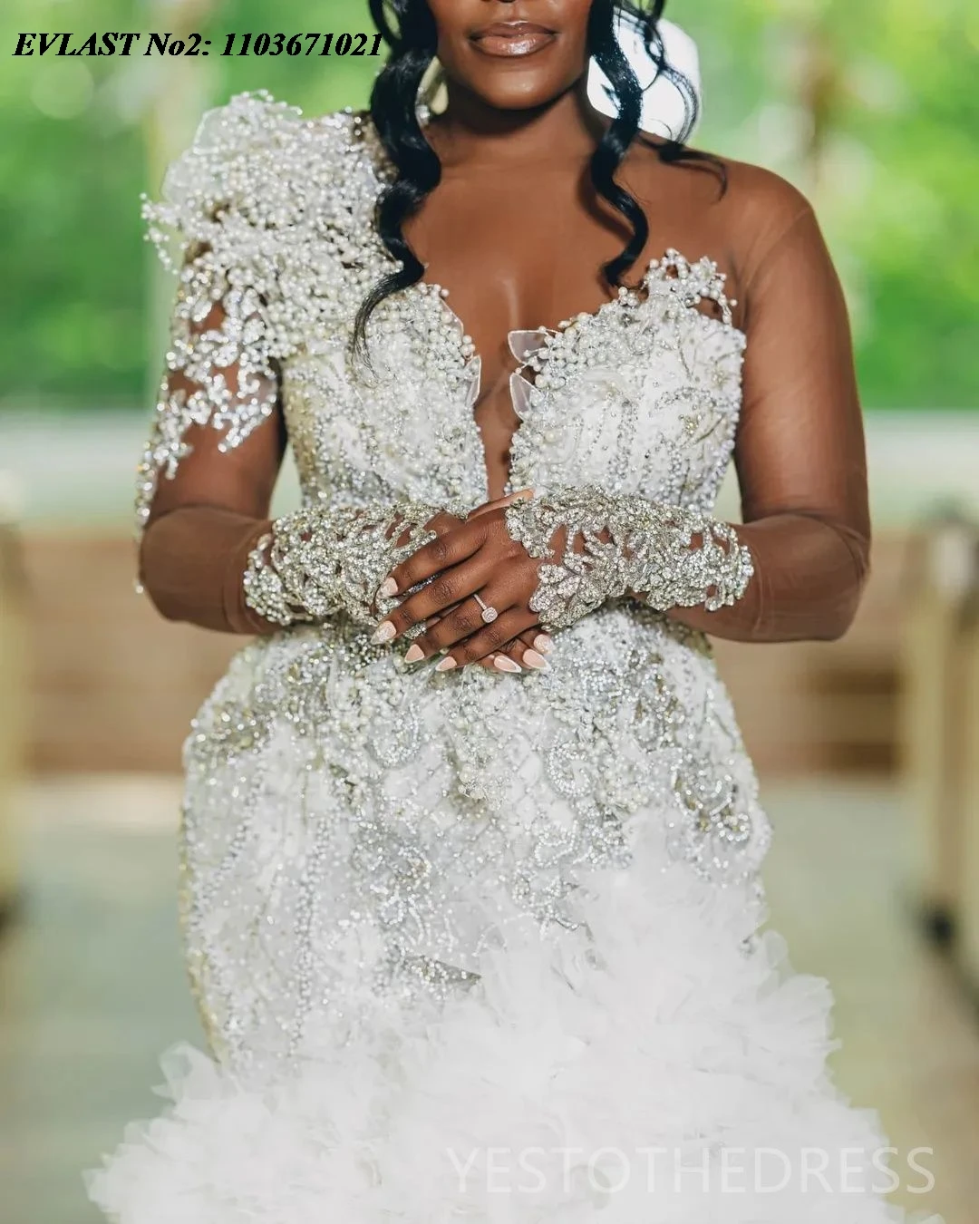 EVLAST مخصص العربية Aso Ebi حورية البحر فستان الزفاف عالية الشق اللؤلؤ مطرز الكشكشة فستان زفاف رداء دي ماري MD37 الأفريقي #2