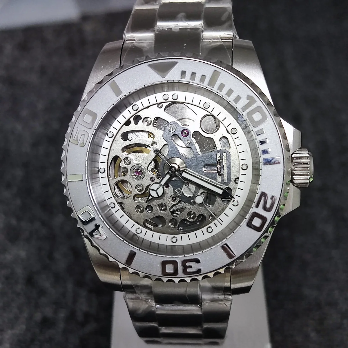 Nh35 Heren Horloge Case 40Mm Custom Logo Saffier Kristal 316l Roestvrij Staal Nh35 Case Nh70 Movenent Transparant Holle Wijzerplaat