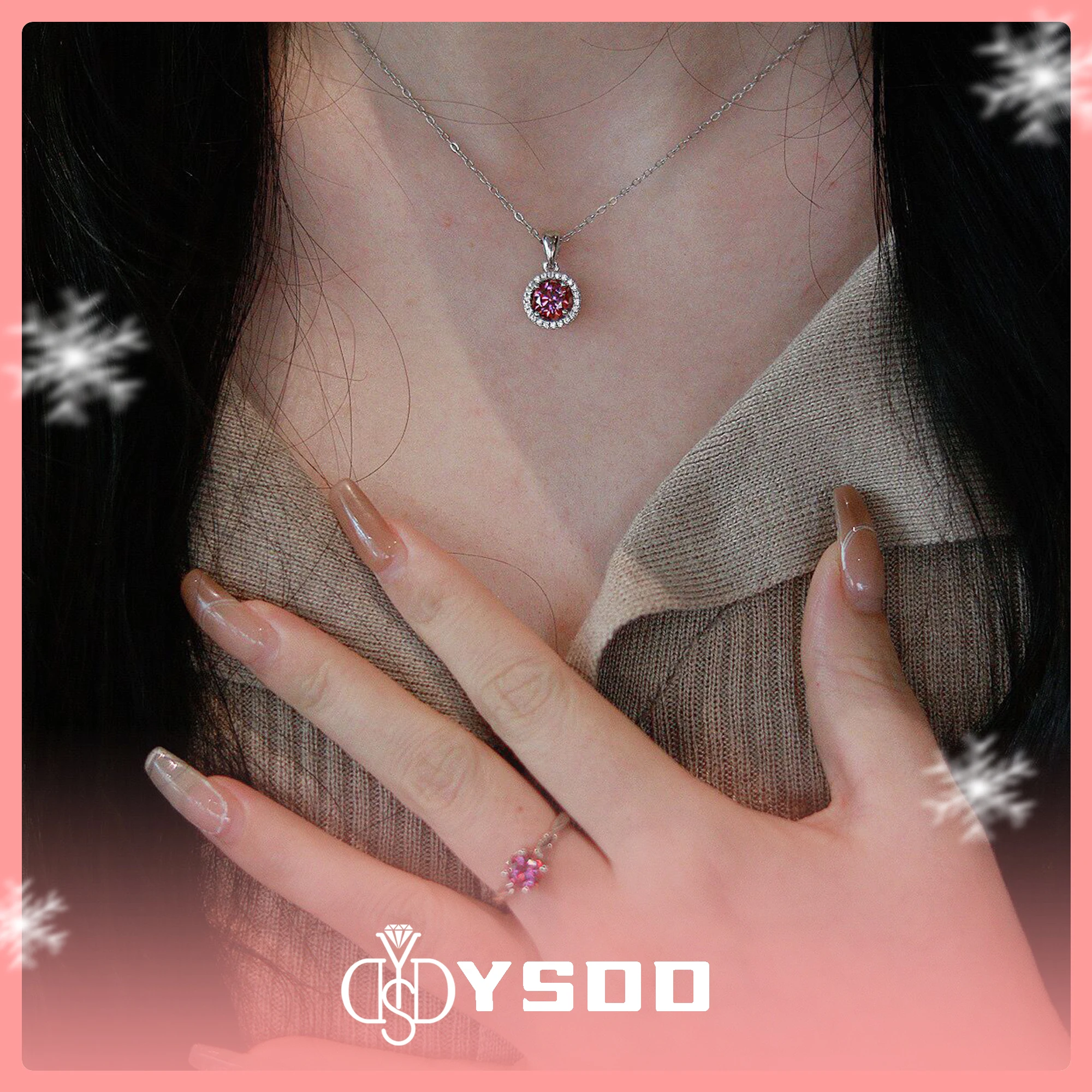 # 241 ysdd 925 prata esterlina 1 quilate barbie rosa moissanite princesa saco redondo colar feminino pingente não-alérgico