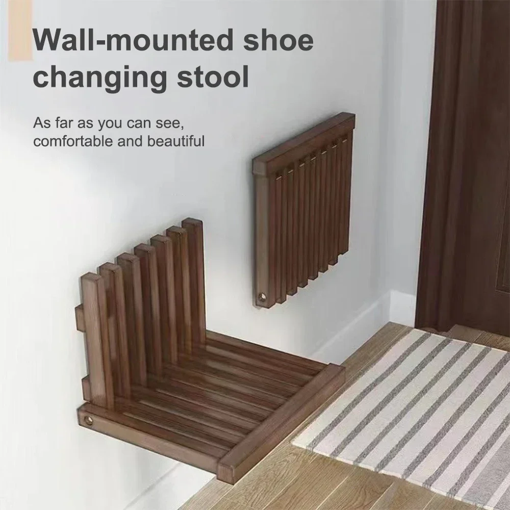 

Wall Mount Household Door Change Shoe Stool Entrance Hall Invisible Folding Chair Woodiness Folding Shoe Changing Stool