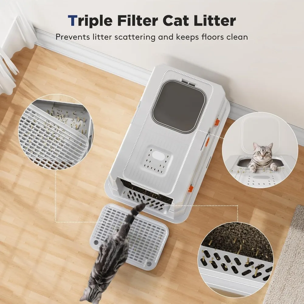 صندوق نفايات القطط المعدني المغلق كبير جدًا للقطط الكبيرة، صندوق نفايات من الفولاذ المقاوم للصدأ عالي الجوانب XL مع غطاء، مثالي للقطط الكبيرة #6