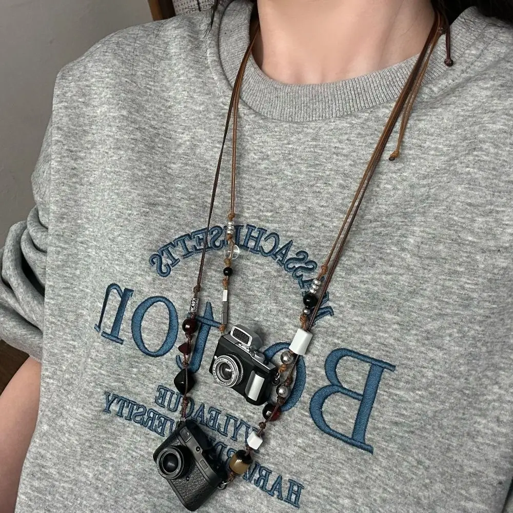 Retro Small Camera Necklaces Punk Flash Light Mini Camera Pendant Choker Photo Props Gift Decoration Vintage Sweater Chain