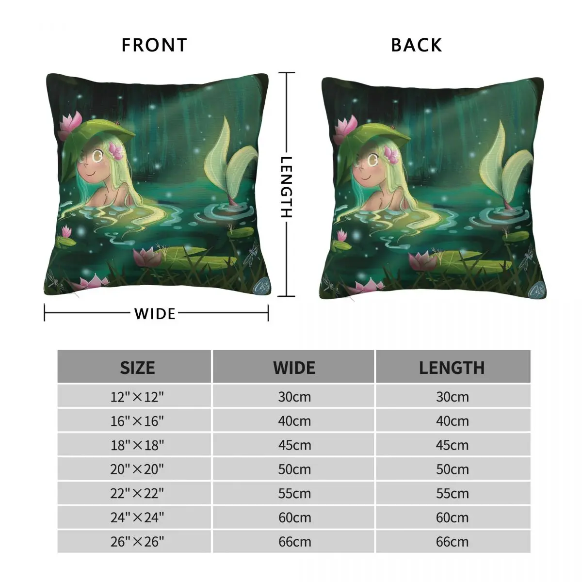 Mermaid In A Lily Pond Pillowcase Polyester Linen Velvet Printed Zip Decorative Pillow Case Room Cushion Cover Wholesale