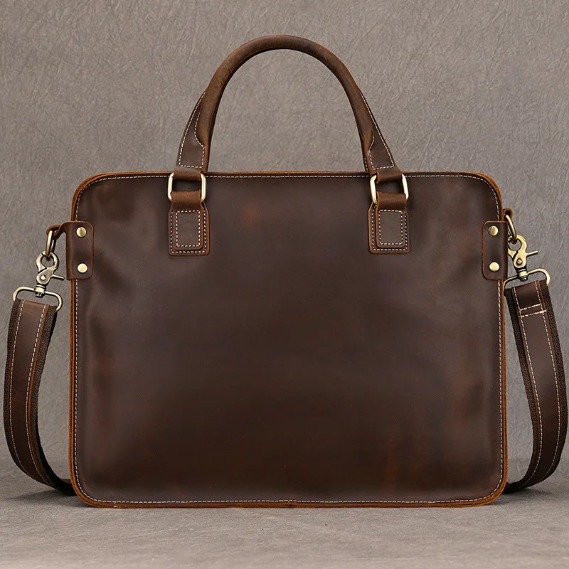 Vintage Genuine Leather Briefcase for Men - Simple Commuting Handbag Shoulder Bag Cross body Bag Made of Top - layer Cowhide bag