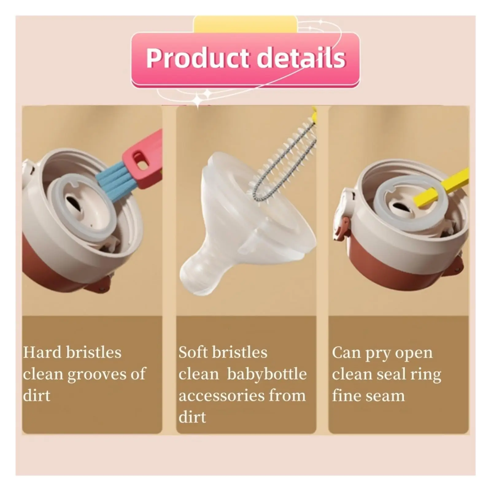 3 in 1 Cup Lid Cleaning Brush,2024 New Crevice Cleaning Brush for Bottle Gap Tight Spaces Coffee Thermos Cup Kitchen Tools