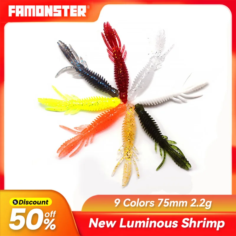 

Famonster Fishing Floating Soft Shrimp Lure Silicone Baits Jig Wobblers Perch Crawfish Bait Rig Trout Worm Pike Bass Winter