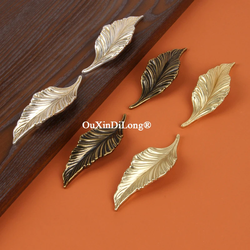 Retro 4PCS Zinc Alloy Creative Leaf Furniture Handles Drawer Pulls Cupboard Wardrobe Dresser Shoe TV Wine Cabinet Pulls Gifts
