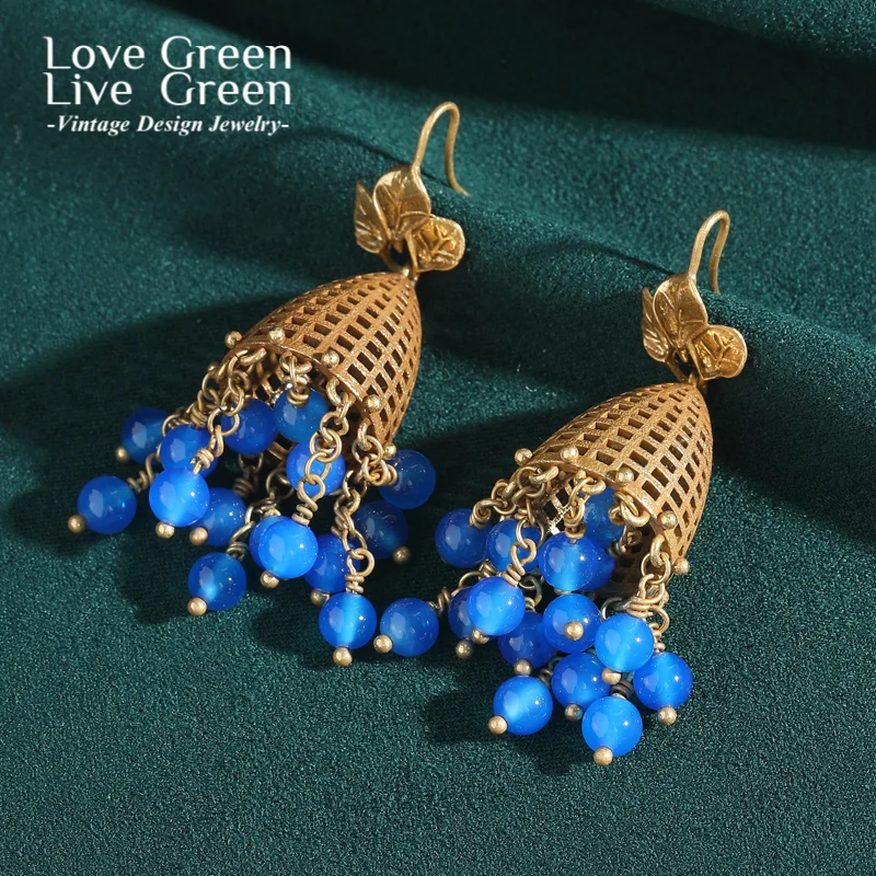 

Vintage Blue Glaze Birdcage Drop Earring Tassel Large Jewelry Bell Luxury 2025 Statement For Women Accessories Christmas 2025