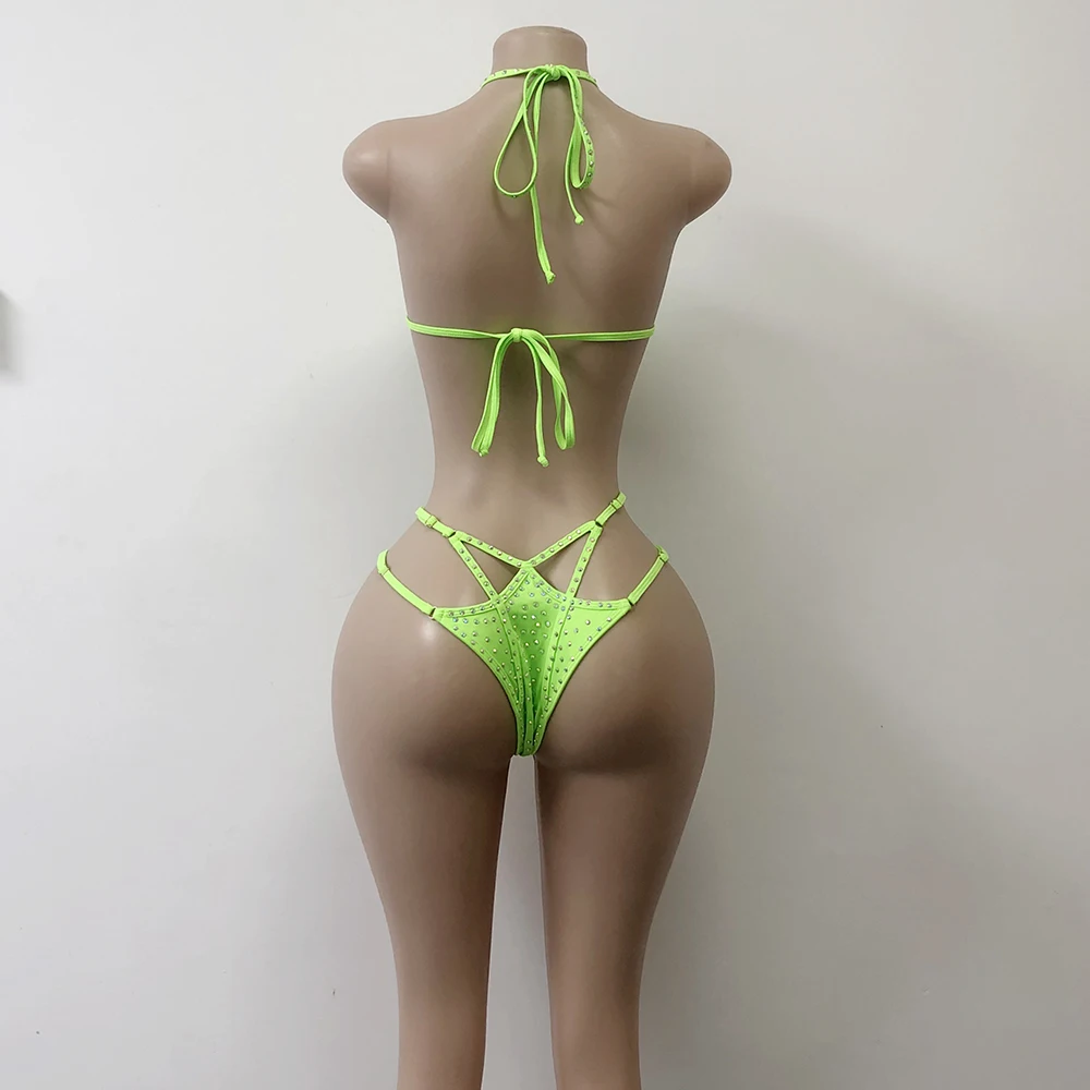 Nylon Spandex Female Pole Stripper Outfits Set Ladies Sexy Top Exotic Dancewear Rhinestone Performance Wear
