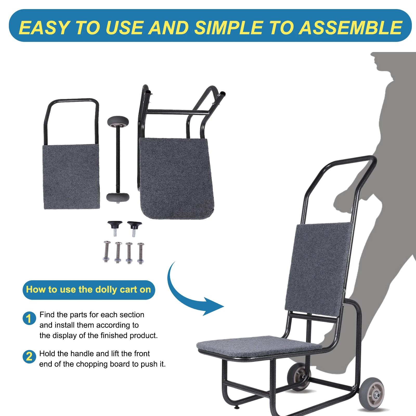 Stacking Chair Dollies Multifunctional Thickened Chairs Transporter Wear Resist Metal Pull Cart for Party Event Activities