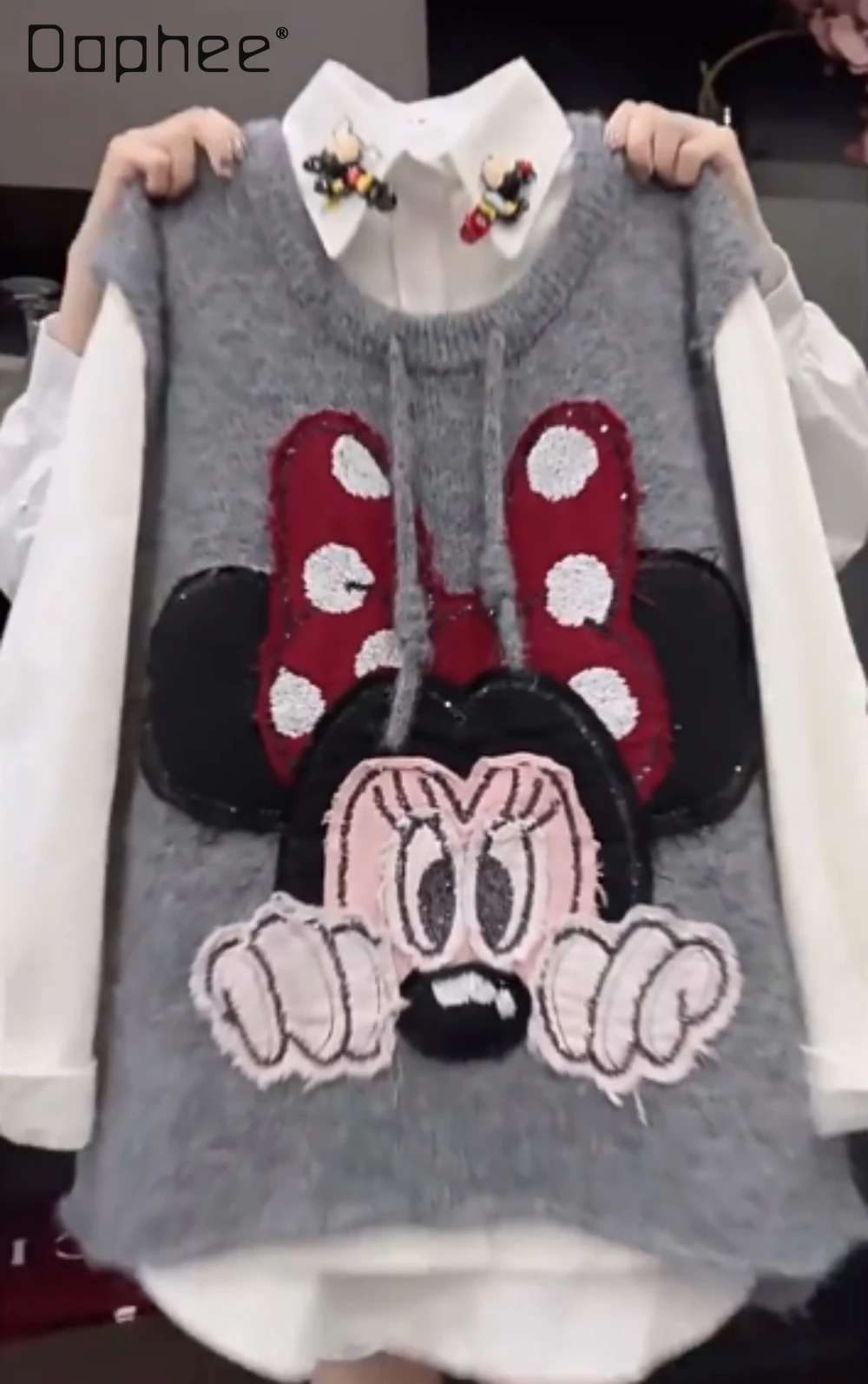 

Cartoon Knitted Sweater Vest for Women 2025 Autumn New Loose Casual Sleeveless Top Vest Sweater College Style Gray Sweater