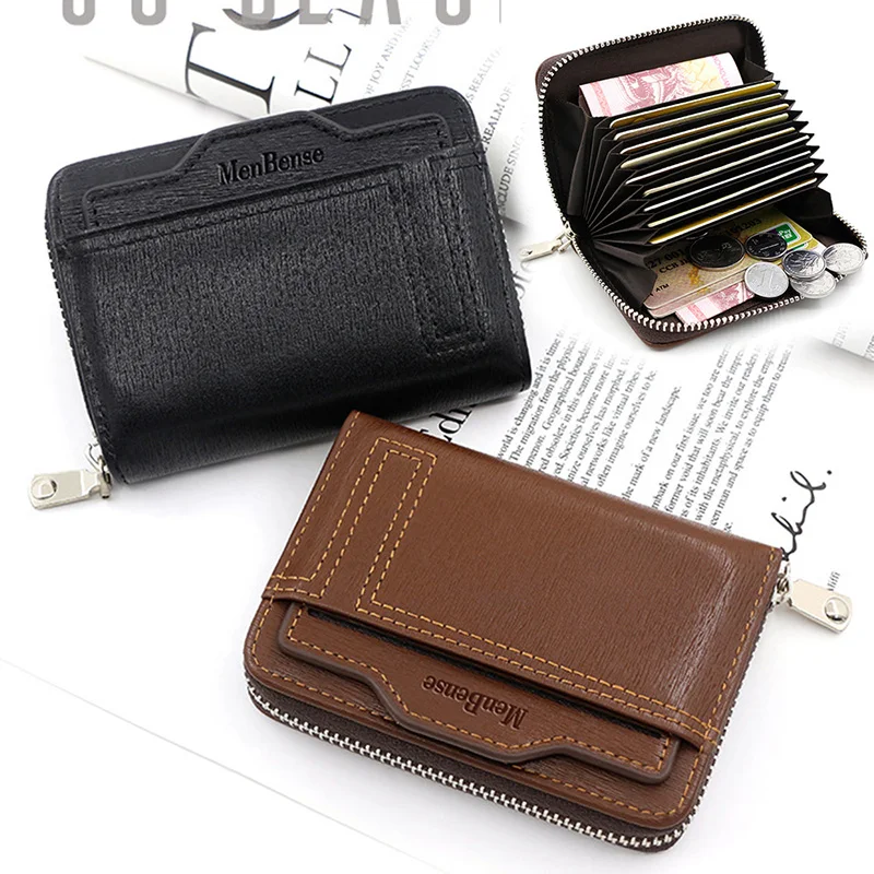 

High Quality Men Card Wallets New Zipper Coin Pocket Simple Short Male Purses Organ Card Holder Classic Wallet For Men
