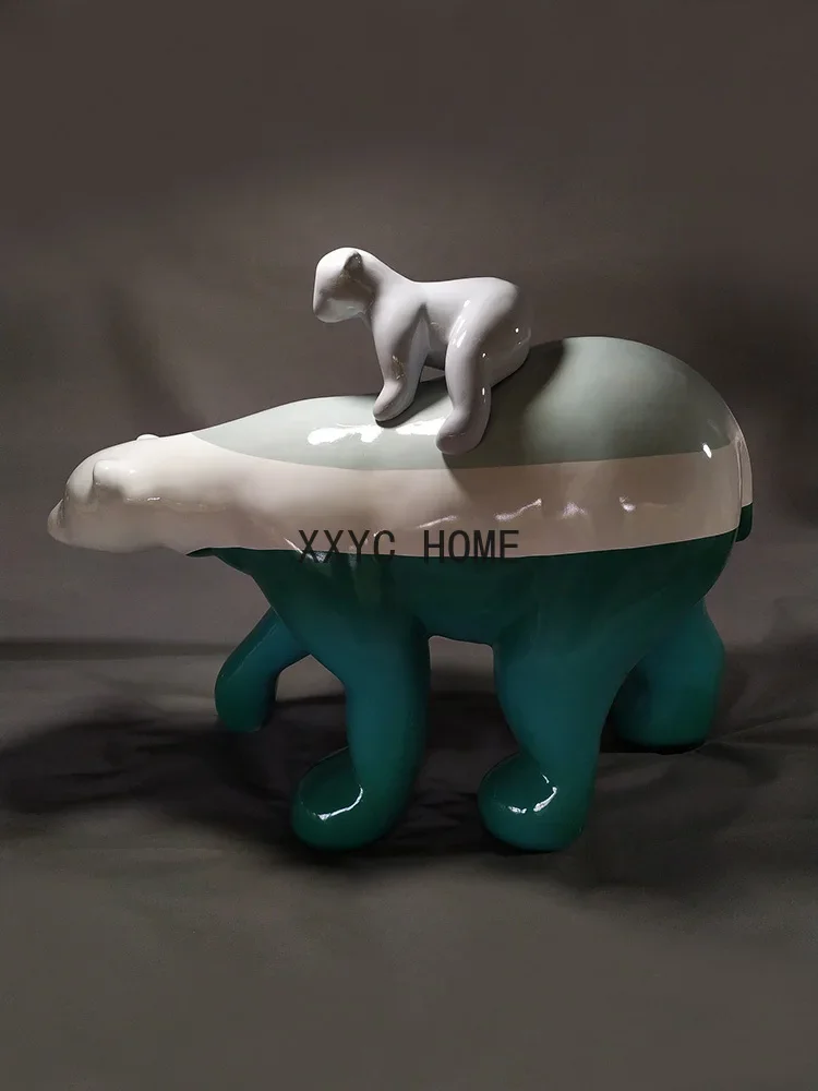 Fiberglass Big Decorations Custom Polar Bear Cartoon Sculpture Decoration Floor Decoration Hallway