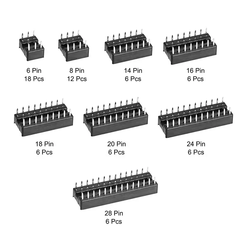 66PCS/lot with Box DIP IC Sockets Adaptor Solder Type Socket Kit 6 8 14 16 18 20 24 28 Pin IC Connector DIP-6 DIP-8 DIP-14