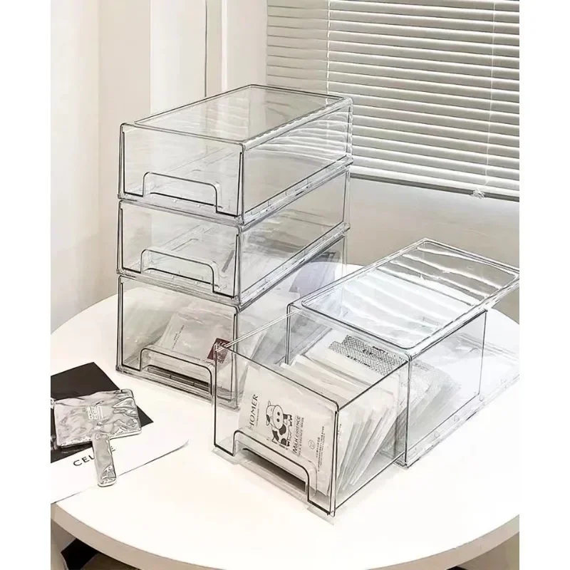 New Stackable Transparent Desktop Drawer Type Storage Box Mini Cosmetic Storage Organizer Sundrie Holder Home Office Storage Box