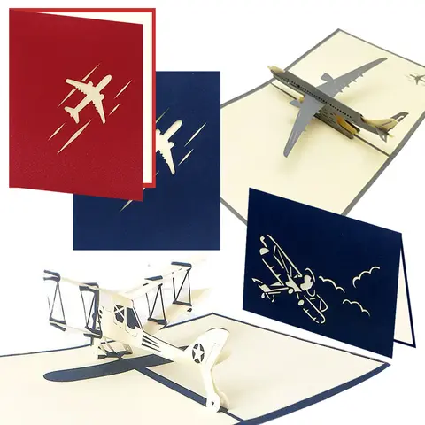 Bilashmart 1PC 3D Foldable Airplane Greeting Card Paper Carving Cards Model Decorations Festival Gathering Supply Tourist Birthday Gift ZYF