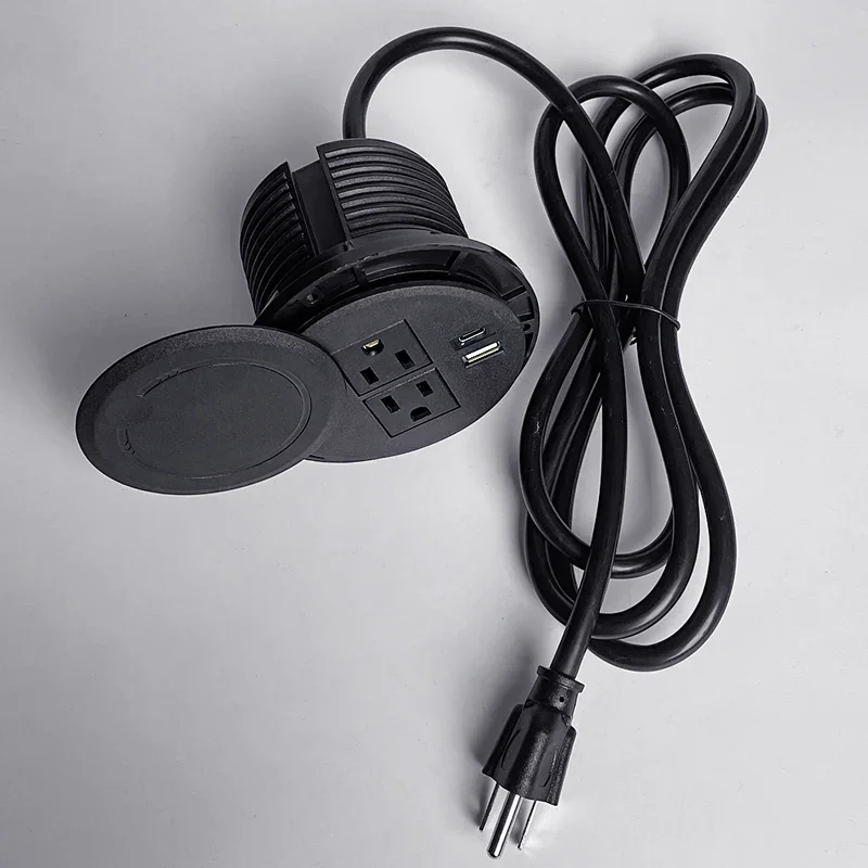 Desktop adapter Multifunctional 2US Socket with USB Type-C  Recessed Desktop Plug Round Socket