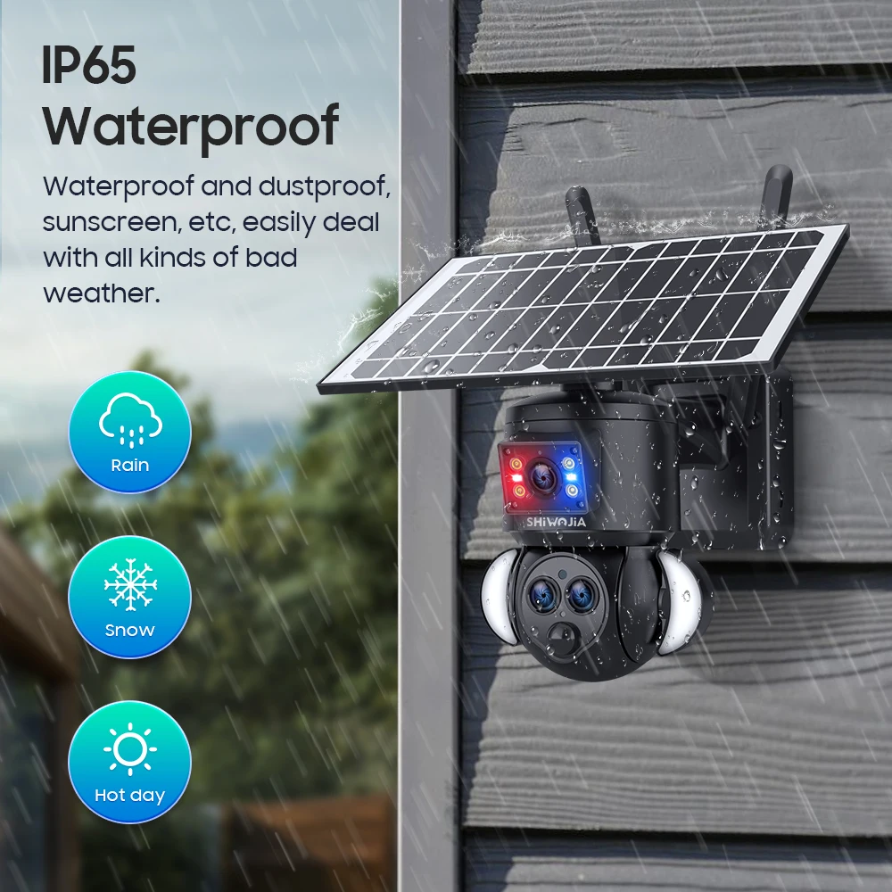 SHIWOJIA 12MP Solar Camera 4G SIM 15X ZOOM Dual Screens Three Lens 360° Outdoor WIFI Battery Security Camera Humanoid Tracking