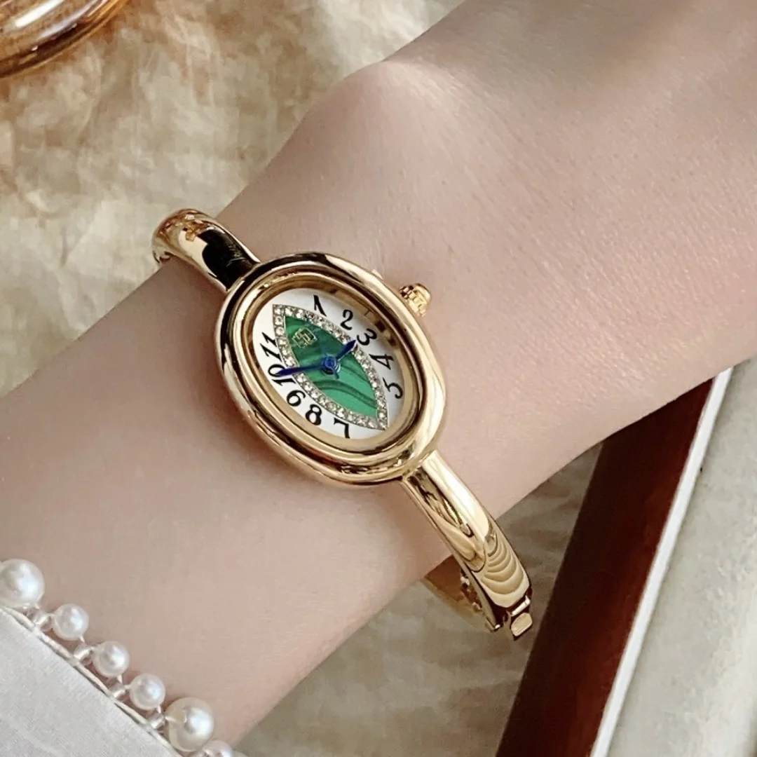 Pulsera de marca, brazalete, reloj dorado, esfera ovalada, relojes de pulsera de regalo para mujer y niña, relojes de cuarzo con correa de acero inoxidable para mujer