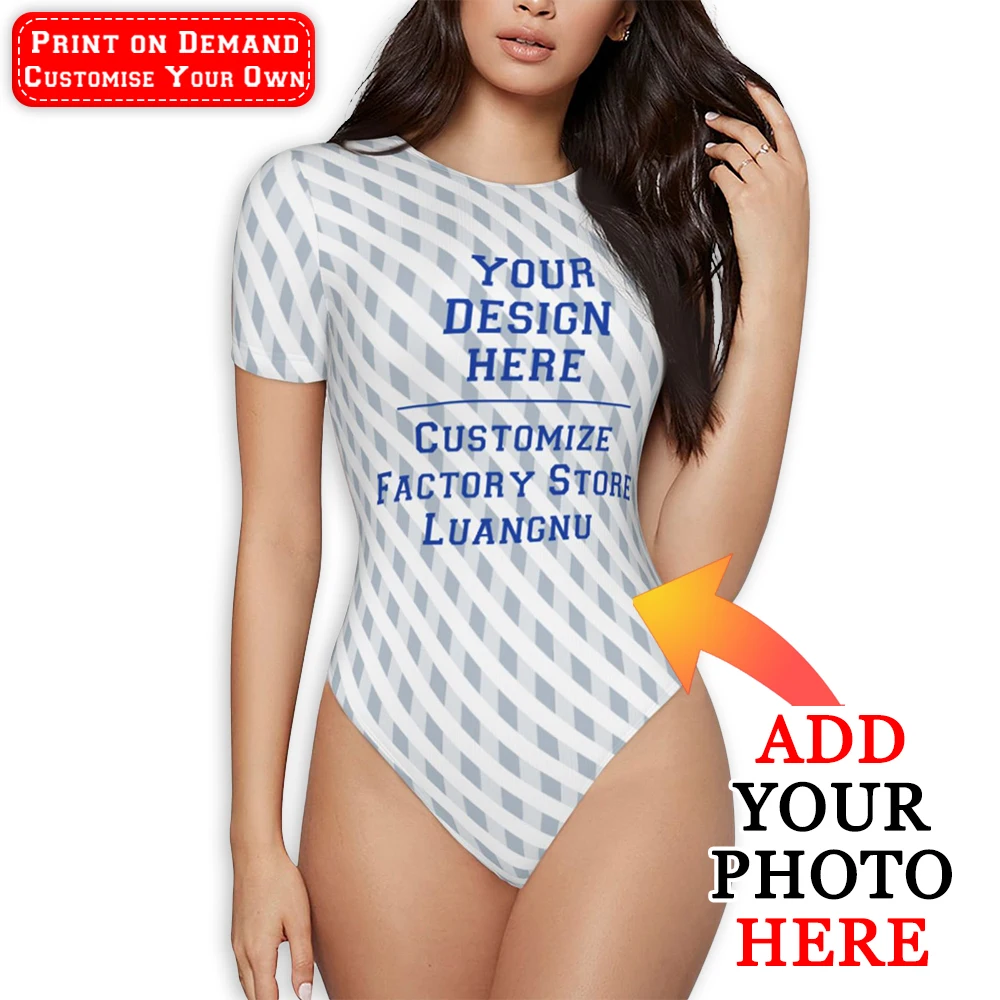 Customise Tight Bodys for Women High Elasticity Short Sleeved Bodysuits DIY Tops Clothing Personalized Images and Text as Gifts
