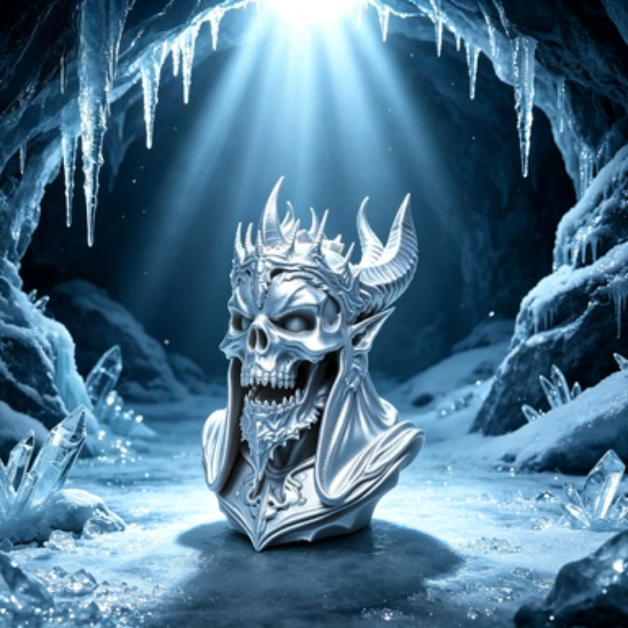 Ghost King Skeleton Half Body Portrait Horn Crown Evil Skeleton Statue Dark Fantasy Gothic Sculpture Desktop Home Decoration