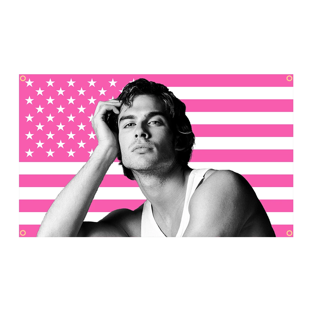 90x150cm Ian Somerhalder Pink American Vampires Poster Damon Salvatorea Tapestry Funny Meme Flag Banner Wall Decor Guys Man Cave