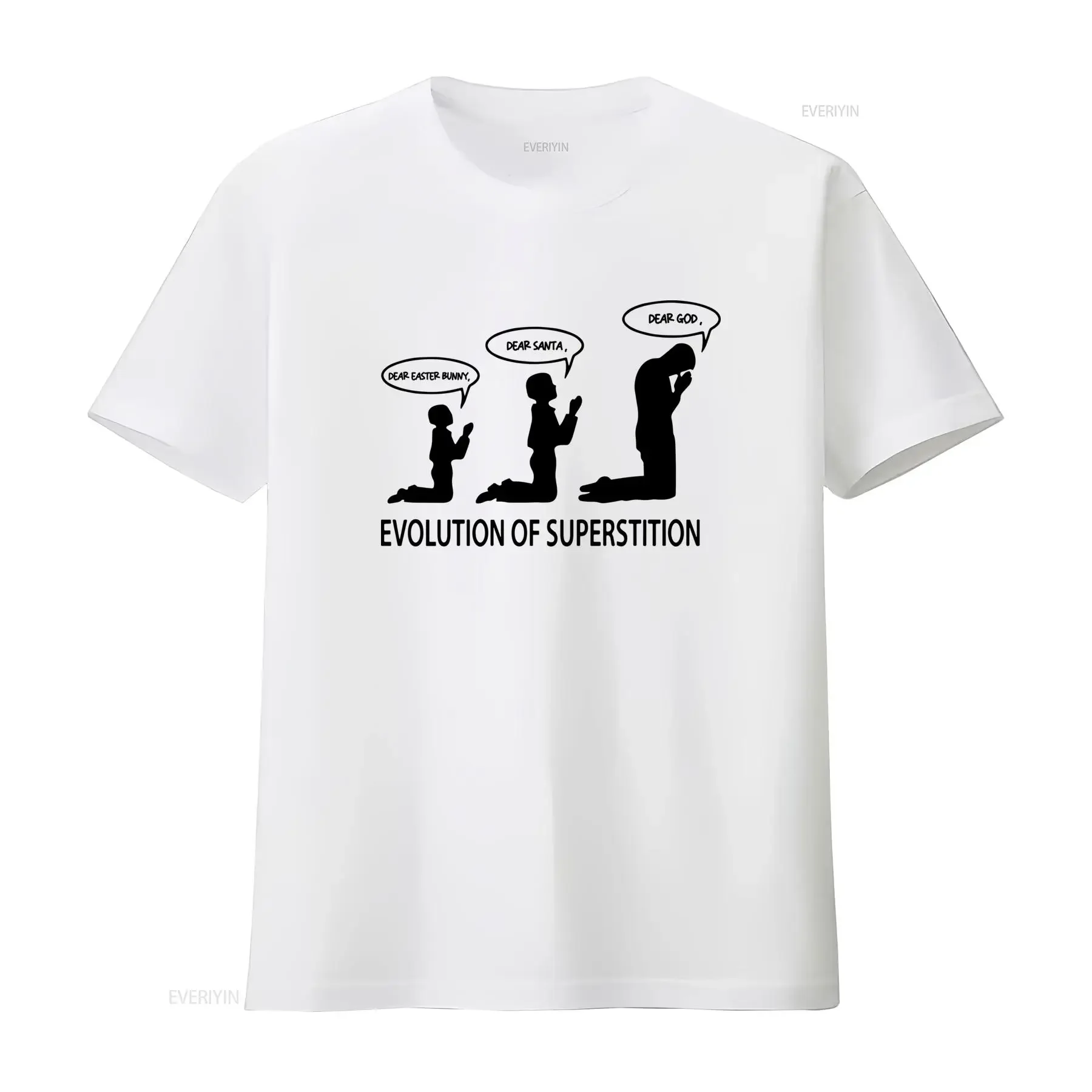 Evolution of Superstition T Shirt Santa Easter God Design Atheist Anti Religion vintage Washed Slightly Versatile streetwear