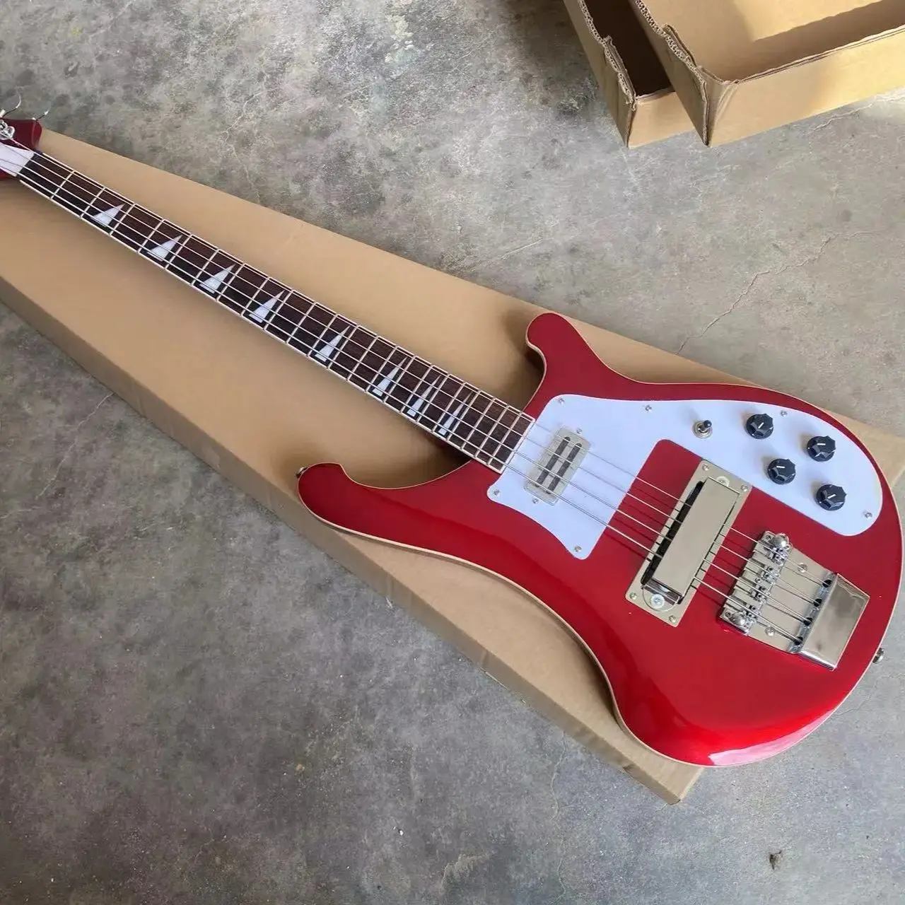 In Stock Metallic Red Electric Bass Guitar with Adjustable Bridge, 4 Strings 4003 Bass Guitarra Free Shipping