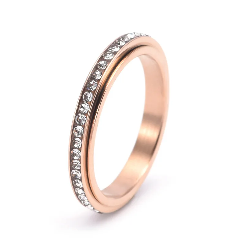 Luxe ontwerpen Volledige Kubieke Zirkonia Draaibare Ringen voor Vrouwen Hoge Kwaliteit Roestvrij Staal Waterdichte Sieraden 2025