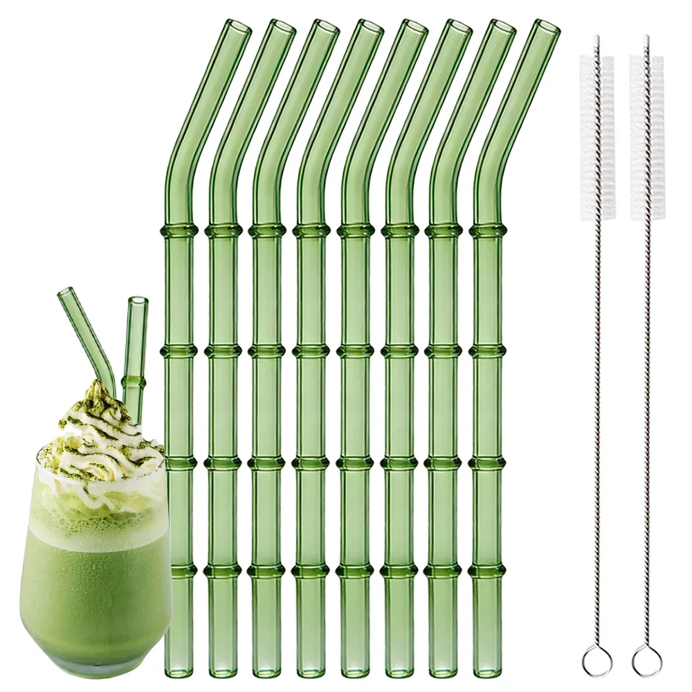 5/10-teiliges Glasstrohhalm-Set mit Reinigungsbürste, 200*8mm Trinkhalme aus Hochborosilikatglas, Grüne Glasstrohhalme für Zuhause, Party, Bar, Trinkzubehör