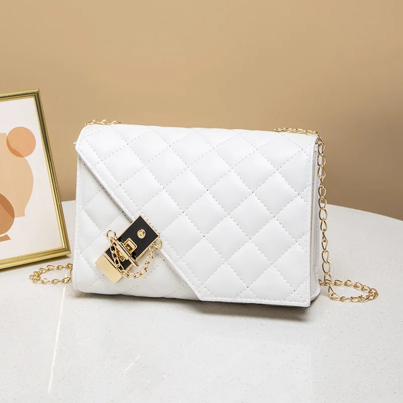 New Women\'s One Shoulder Oblique Cross Small Square Bag with Missing Corner Style Women\'s Bag Diamond Latch Buckle Women\'s Bag