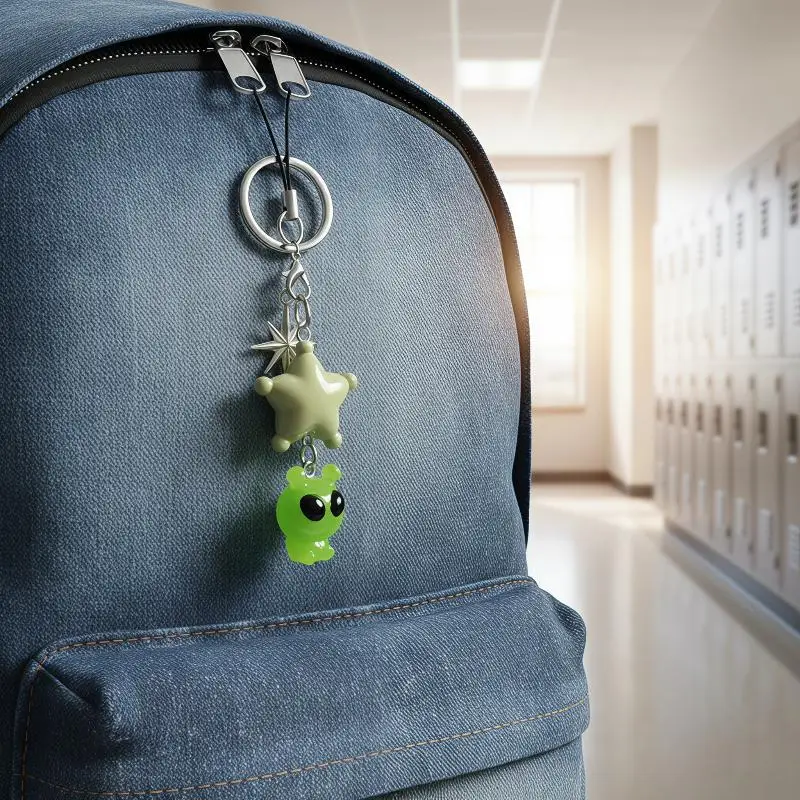 3D Big Eyes Alien Keychain Skin-Friendly Mobile Phone Lanyard Lovely Bag Charm for Daily Commute Accessory