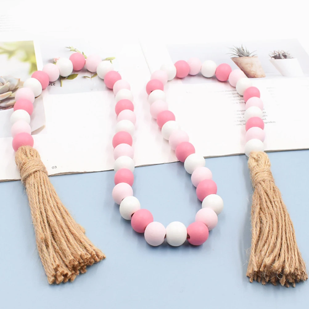 

Color Wood Beads Valentine Day Hemp Rope Tassel DIY Home Decor Sweet Wood Beaded naments Wooden Beads Crafts