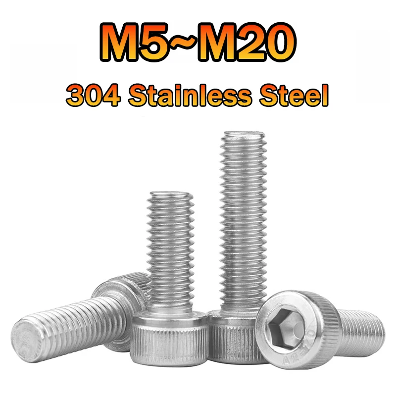 Hexagon Hex Socket Cap Allen Head Bolt Screw M5 M6 M8 M10 M12 M14 M16 M20 304 A2 Stainless Steel Metric Thread Screw DIN912