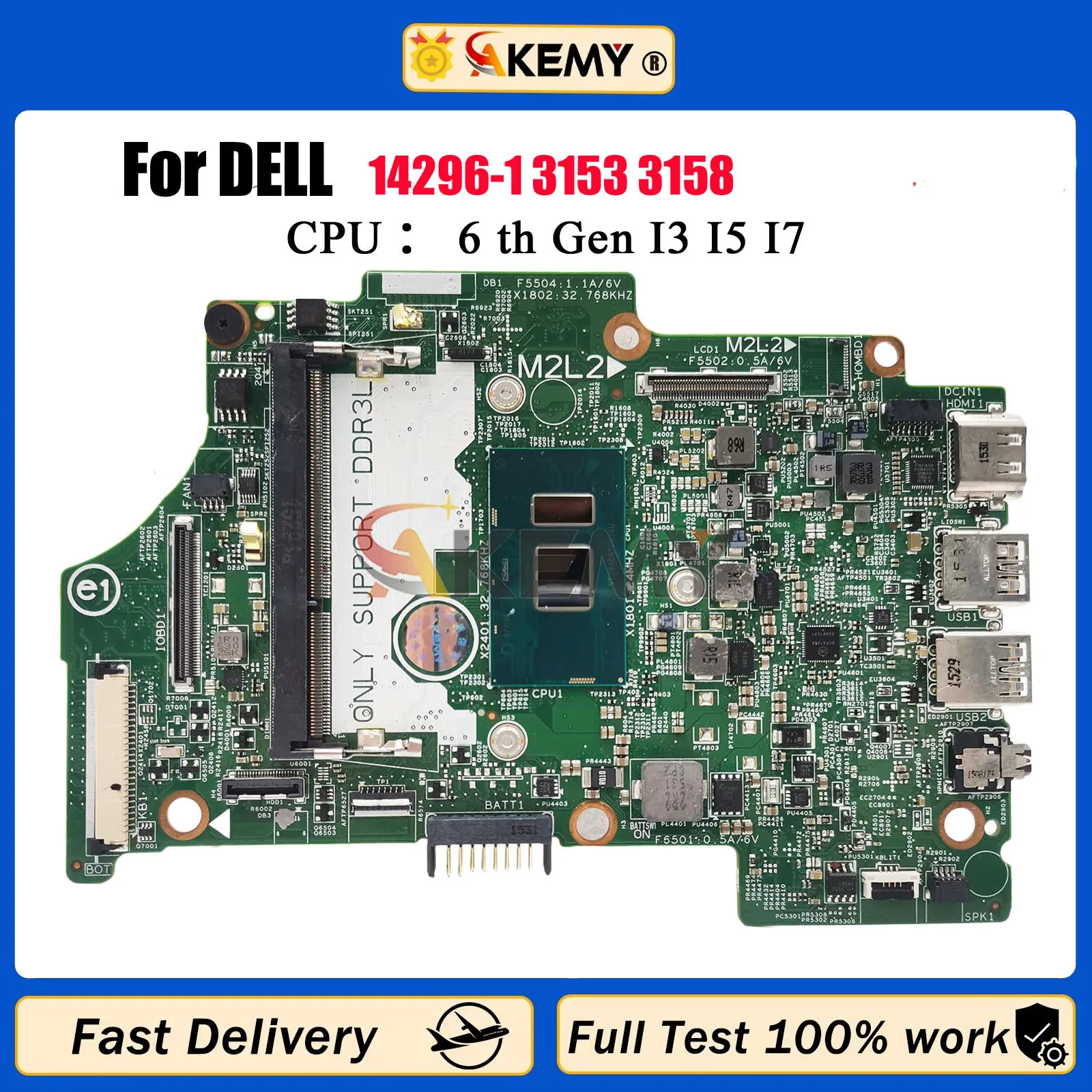 

14296-1 Материнская плата для DELL Inspiron 11 3153 3158 7359 7368, материнская плата для ноутбука с i3 i5 i7 CN-004R7J 004R7J DDR3, 100% протестировано, ОК