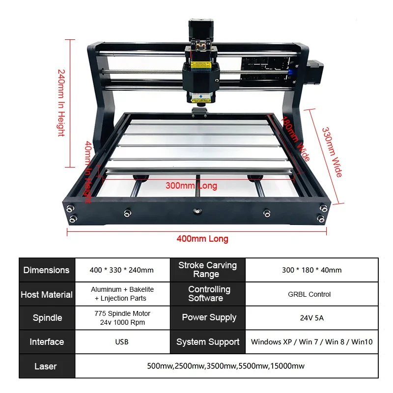 3018Pro CNC Wood Engraving Machine Laser Cutter Engraving Acrylic Wood PVC Epoxy Metal Working Engraving Machine for Home DIY