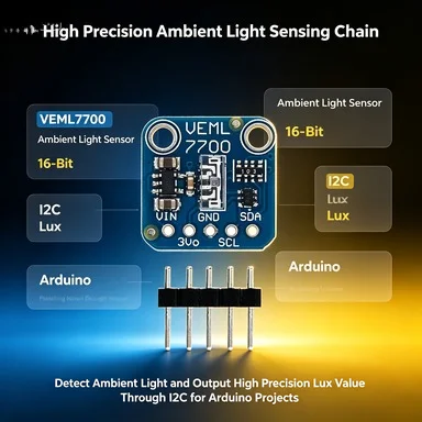 Vishay VEML7700 High Accuracy Ambient Light Sensor, 16-Bit I2C 0-120klux for Arduino/RPi