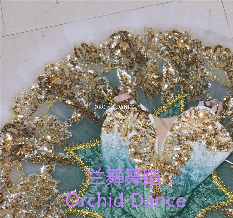 Fine Workmanship High Quality Professional Custom Size Classical Girls Golden Green Bird Ballet Tutu Costumes