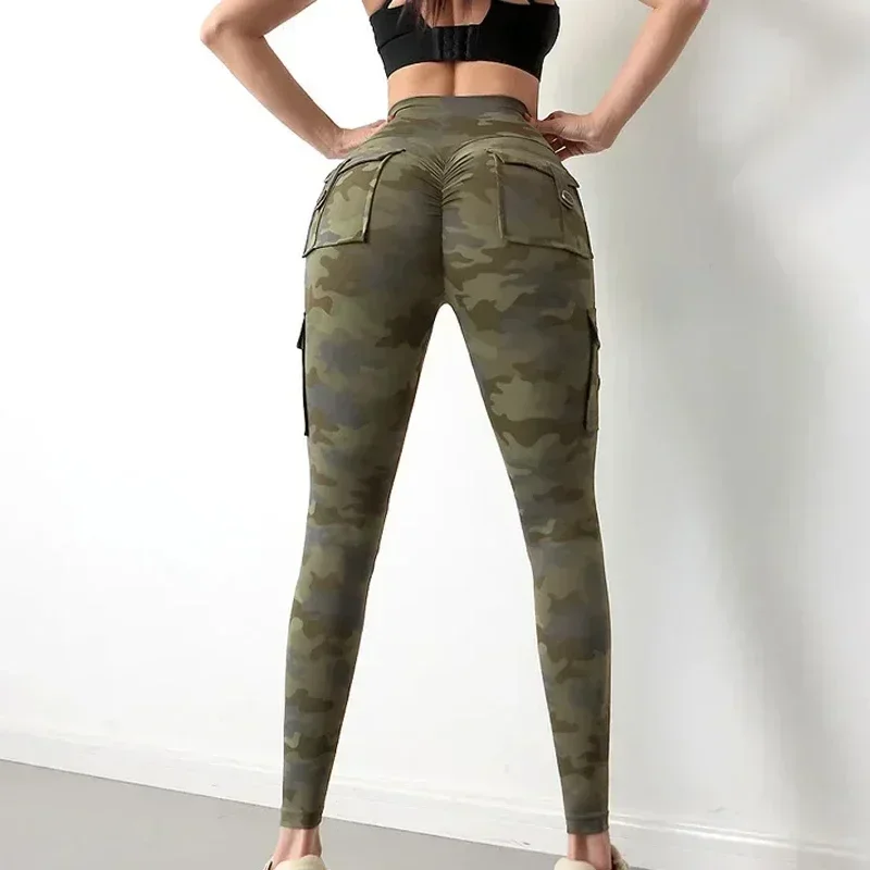 كامو المرأة اليوغا السراويل طماق ضيق الجري وسريعة التجفيف تجريب الرياضة مع جيب مرونة مثير رفع ملابس رياضية