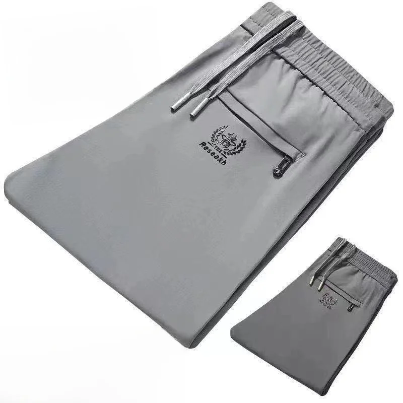 Pantaloni casual traspiranti in seta di ghiaccio sottile estiva da uomo gamba dritta ampia sportiva lunga orts Qui Dry tubo dritto a vita alta