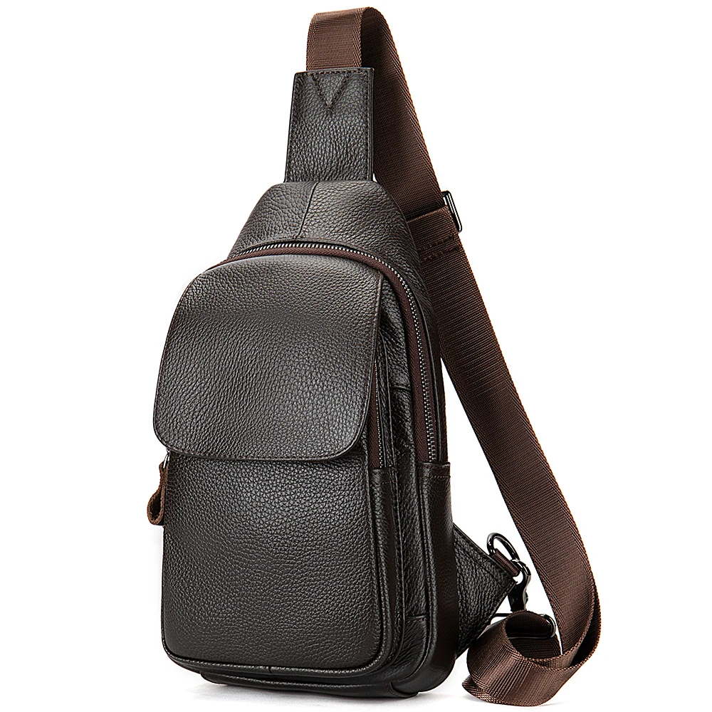 WESTAL Coffee Genuine Leather Bag for Men Chest Bags Shoulder Pack Husband Gift Wallet Crossbody Bag Fashion Luxury Designer view 2