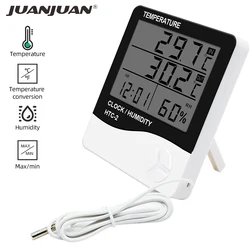 Electronic Thermometer Hygrometer LCD Digital Temperature Humidity Meter Adjustable Weather Station Indoor Room With Alarm Clock