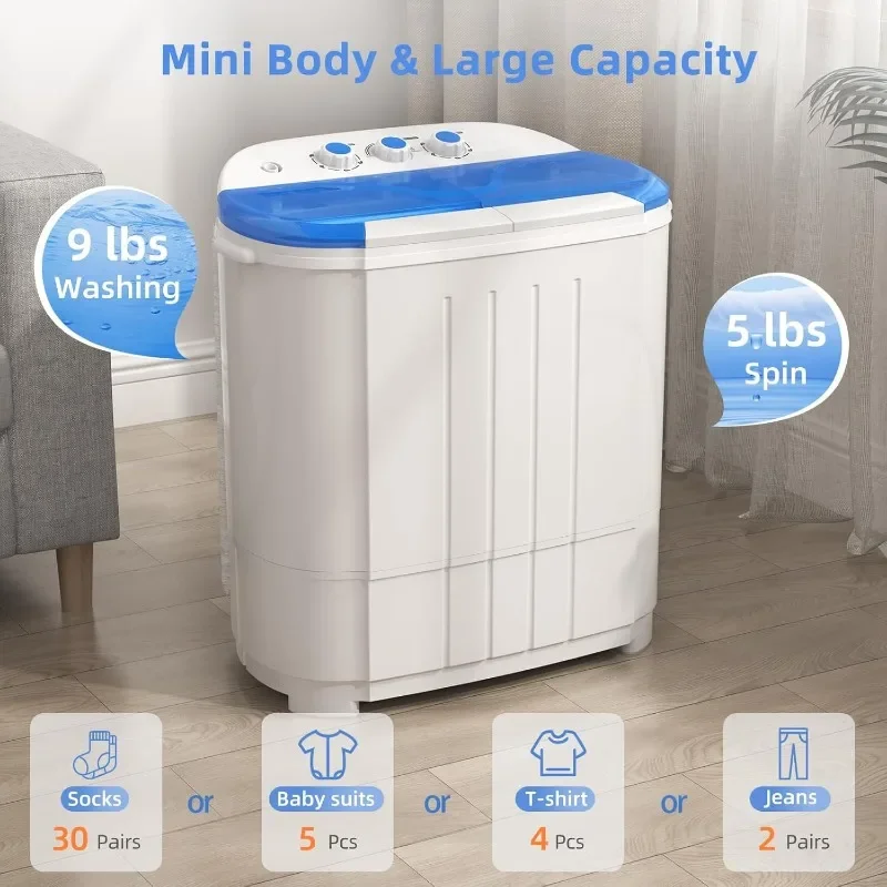 Portable Washing Machine, Twin Tub Washing Machine Laundry Compact Washer spinner Combo with 14lbs capacity