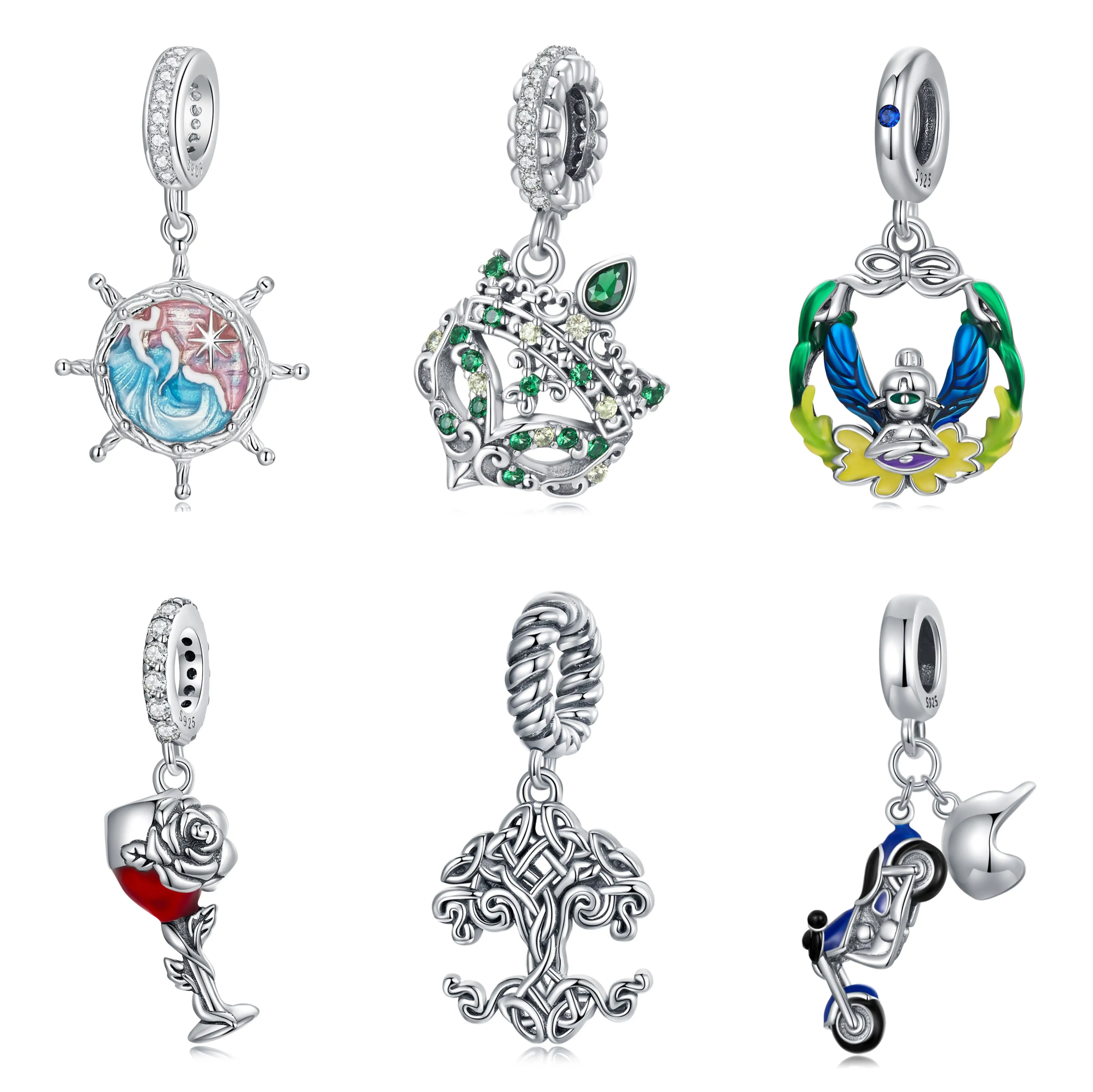 Pendentif personnalisé en argent regardé 925 pour la fabrication de bijoux, étoile, coeur, multicolore, lune, animal, papillon, fleur, chats, breloques