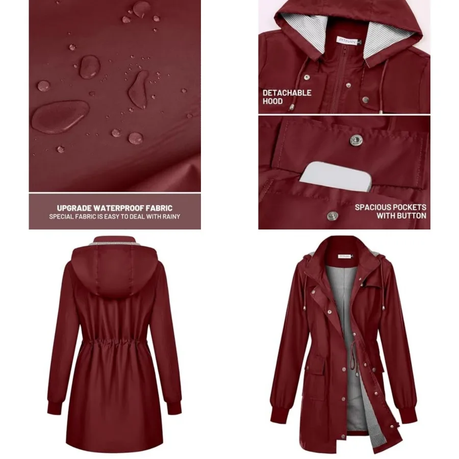 PITINAN Rain Jackets For Women Waterproof Rain Coats with Hood Lightweight Windbreaker Outdoor Womens Raincoats