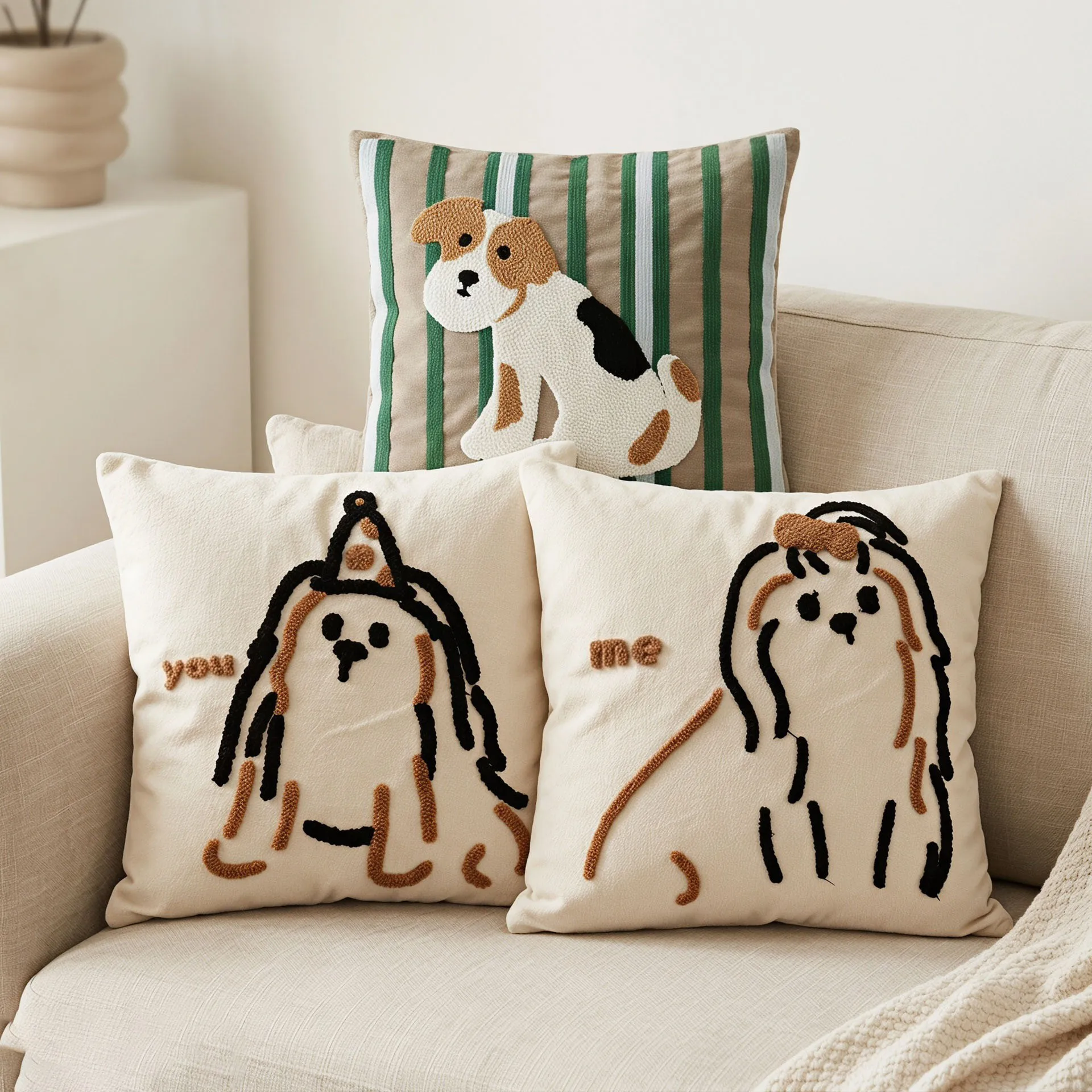 Embroidery Dog Shape Cushion Cover Cartoon Dog Pillow Covers Decorative Pillow Case Home Sofa Pillowcase