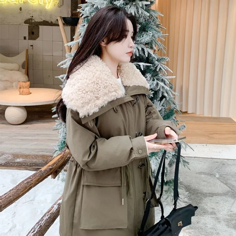 

2026 Winter Women's Medium and Long Big Lapel Pie Overcome Coat Female New Thickened Tooling Cotton Clothes Lamb Wool Top